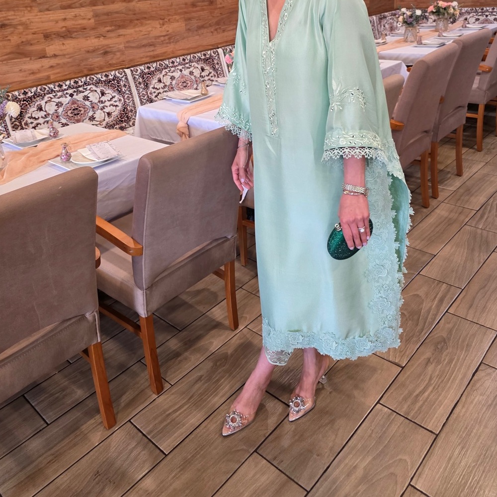 Elegant Mint Green Kaftan kameez and shalwar - Picture 6 of 8
